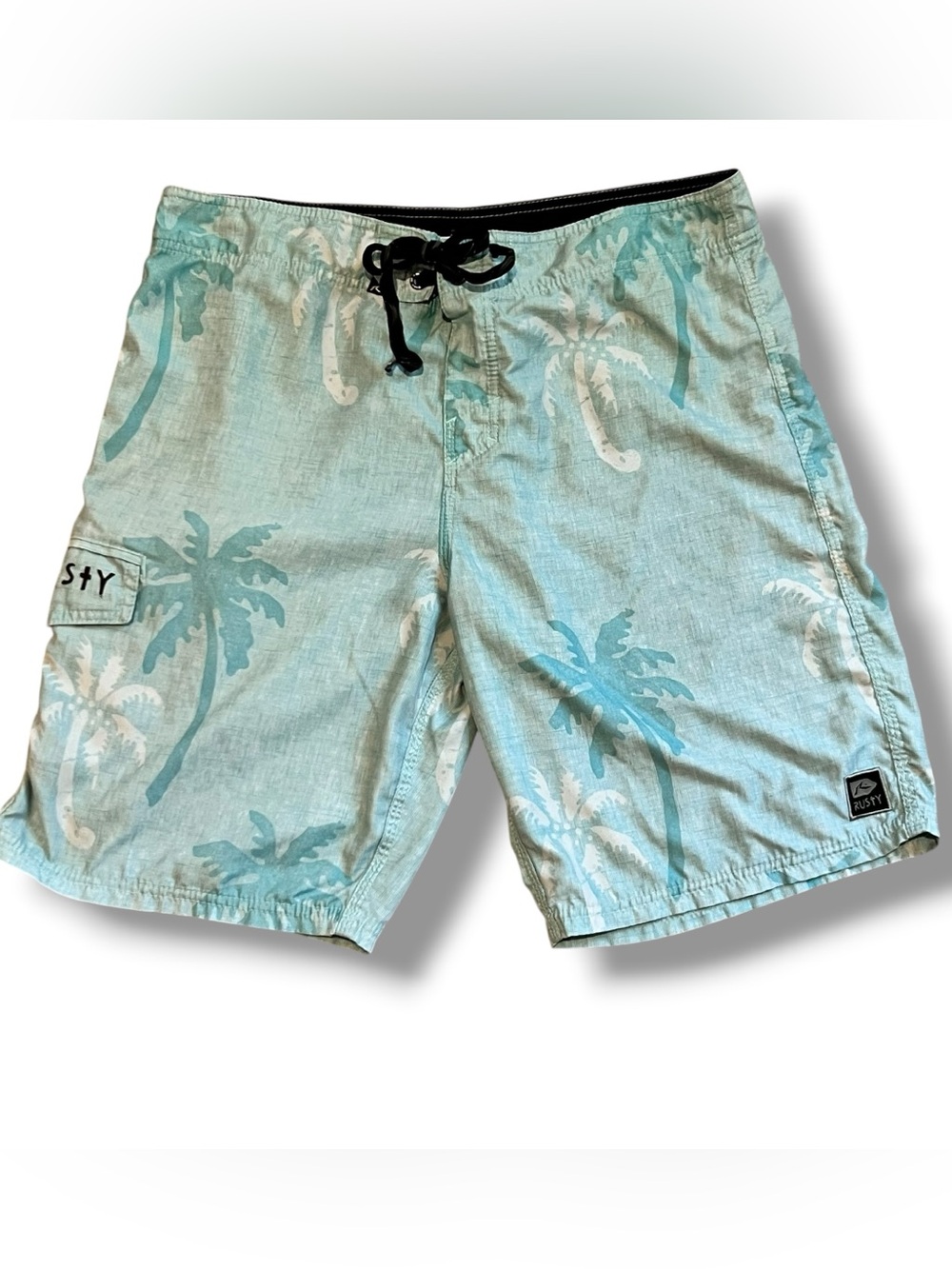 Men's Rusty Grey & White Leaf Pattern Board Shorts Size 34